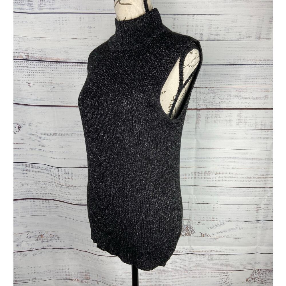 Dana Buchman Sleeveless Sweater Womens M Shimmery Black Mock Neck Ribbed Stretch - Picture 5 of 11